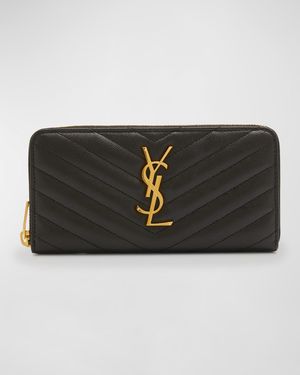 YSL Monogram Large Zip Wallet in Grained Leather