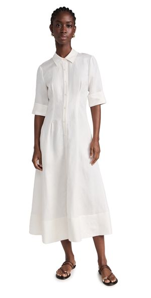 SIMKHAI Claudine Short Sleeve Shirt Midi Dress White L