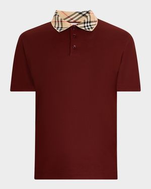 Men's Cotton Check-Collar Polo Shirt
