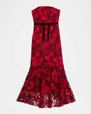 Cierra Strapless Floral Lace High-Low Gown