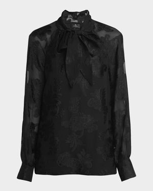 Fils Coupe Long-Sleeve Tie-Neck Blouse