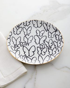 Butterfly Dinner Plate with Gold Rim - White
