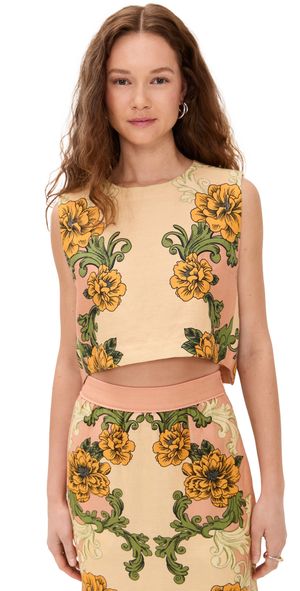 FARM Rio Delicate Flower Arabesques Pink Cropped Top Delicate Flower Arabesques Pink XL