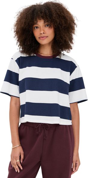 Stateside Wide Stripe Pique Boxy Crew New Navy/Cream XL