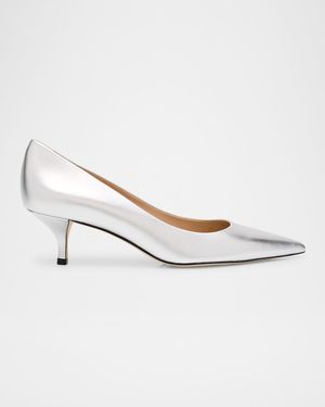 Stuart Metallic Leather Kitten-Heel Pumps
