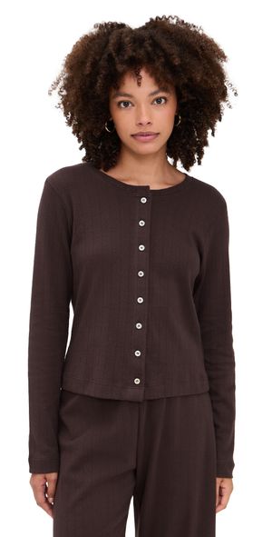 Leset Pointelle Classic Crew Cardigan Choco M