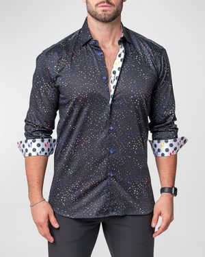 Men's Fibonacci Dotrainbow Button-Front Shirt