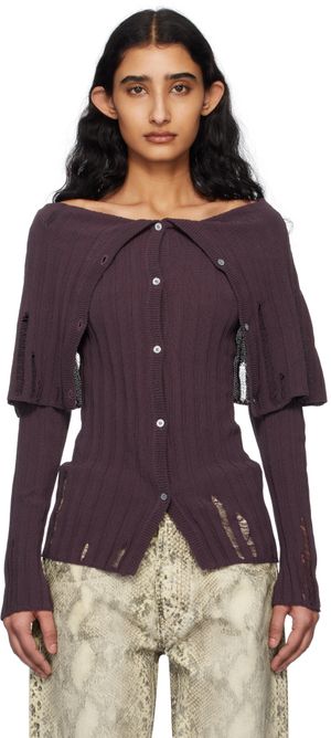 Acne Studios Burgundy Rib-Knit Cardigan