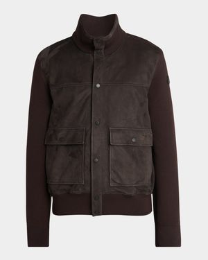 Men's Wool and Suede Snap-Front Cardigan