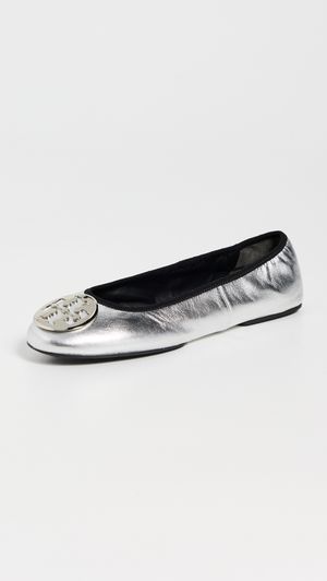 Tory Burch Reva Travel Ballet Flats Silver 8.5