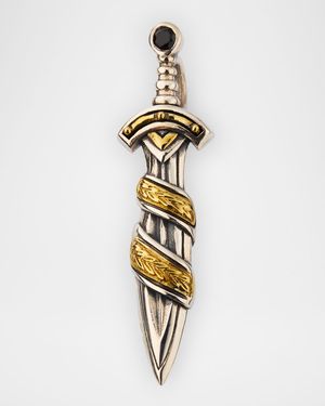 Men's Sterling Silver and Bronze Sword Pendant with Black Spinel