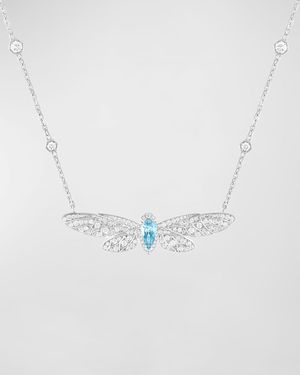 Cicada 18K White Gold Diamond & Aquamarine Pendant Necklace