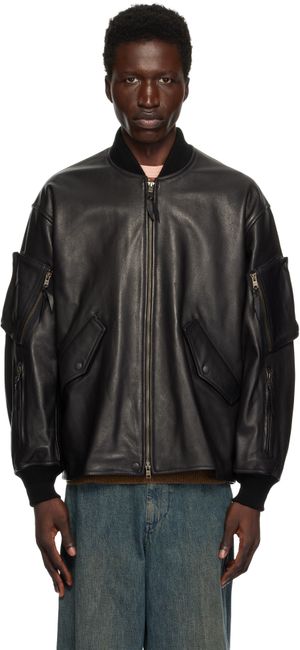 BEAMS PLUS Black MIL Flight Leather Jacket