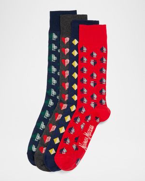 Men's Deck of Socks 4-Pack Crew Socks, Boxed Gift Set