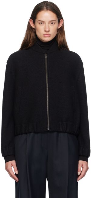 Harris Wharf London Black Cropped Bomber Jacket