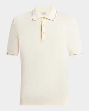 Men's Cotton Knit Contrast-Stripe Polo Shirt