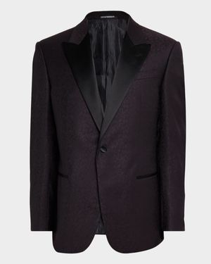 Men's Wool Jacquard Tonal Camouflage Peak Lapel Dinner Jacket