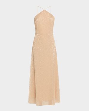Denise Sleeveless Sequin Halter Midi Dress