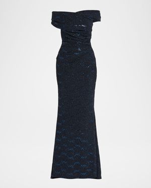 Stardust Jersey Off-The-Shoulder Gown