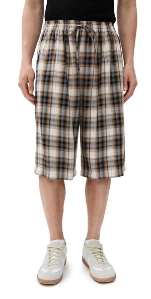 Acne Studios Ressa Optic Check Flannel Shorts 13.5 Beige/Black S