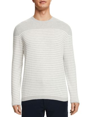 Esprit - Pull col rond en coton rayé - Taille L - Gris