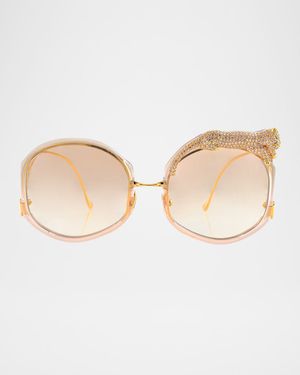 Rose Et Le Reve Sun Round Crystal-Embellished Leopard Sunglasses