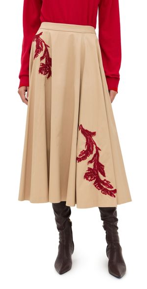 Cinq à Sept Floral Embellished Rizzo Skirt Khaki/Cherryrose 8