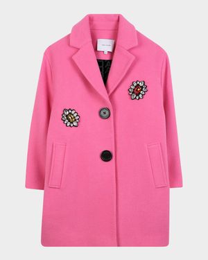 Girl's Jewel Brooch Applique Peacoat, Size 8-14