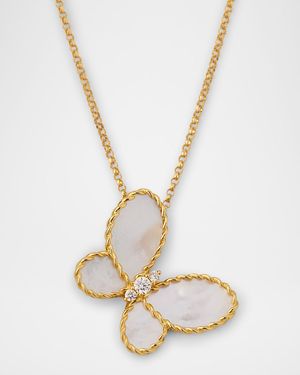 18K Yellow Gold Jasmine Diamond and MOP Butterfly Necklace