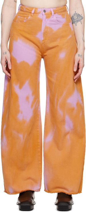 Marques Almeida Orange & Pink Tie-Dye Boyfriend Jeans
