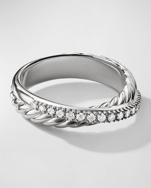 Crossover Band Ring with Diamonds in Silver, 5.3mm