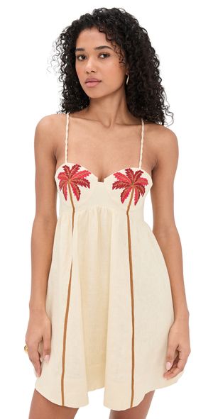 FARM Rio Coconut Tree Embroidered Mini Dress Sand S