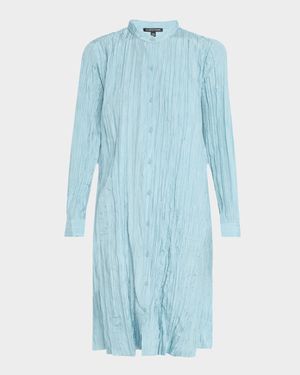 Crinkled Silk Midi Shirtdress