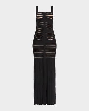 Alessandra Slash-Cutout Bandage Fringe Gown