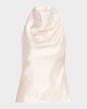 Crystal-Embellished Washed Twill Cowl Halter Top