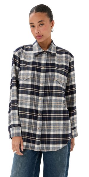 TWP Dutton Button Down Top Midnight/Bone/Tobacco M/L