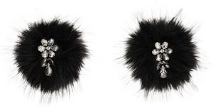 Simone Rocha Black Crystal Flower Pompom Earrings