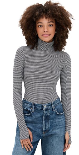 Commando Classic Turtleneck Thong Bodysuit Houndstooth Espresso L