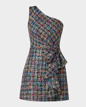 Zoie One-Shoulder Sequin Tweed Mini Dress