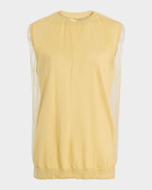 Knit Tulle-Layered Tank Top