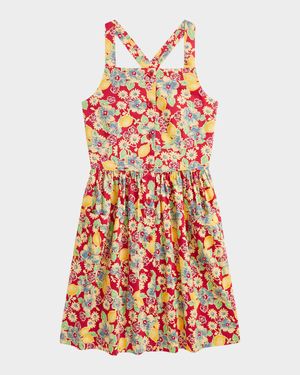 Girl's Lemon & Floral-Print Dress, Size 7-14