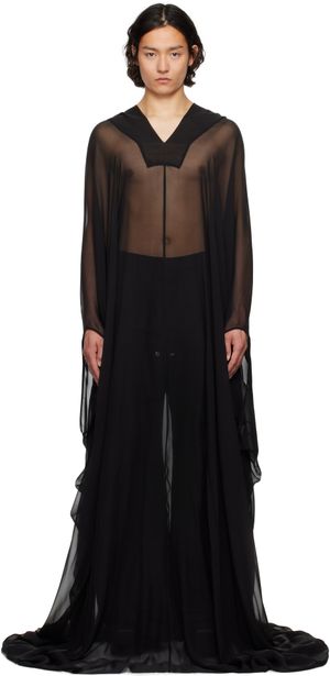 Rick Owens Black Hollywood Hooded Kaftan Pullover Coat