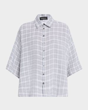 Sloped Shoulder Wide A-Line Short Sleeve Shirt With Collar