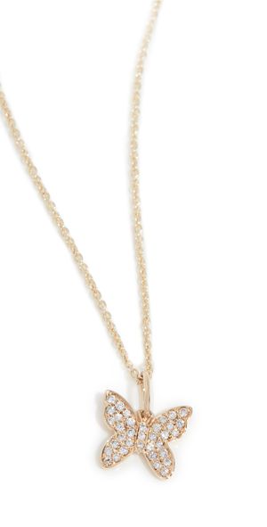Sydney Evan Mini Pave Butterfly Charm Necklace Yellow Gold One Size