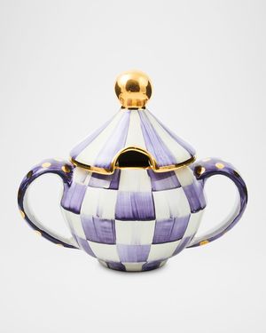 Plum Check Ceramic Sugar Bowl with Lid