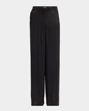 Crystal Pinstripe Straight-Leg Silk Trousers