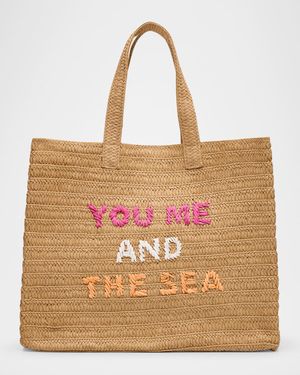 You Me And The Sea Woven Straw Tote Bag