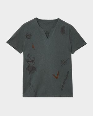 Men's Allover Symbols V-Neck T-Shirt