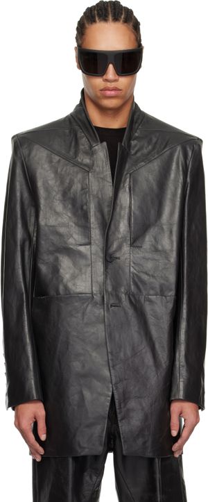Rick Owens Black Hollywood Lido Leather Jacket