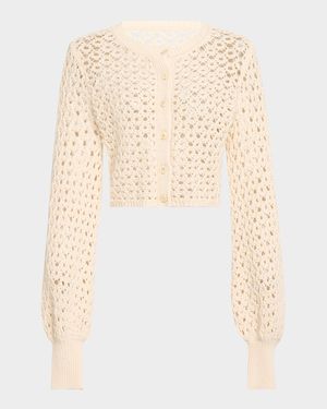 Tori Blouson-Sleeve Crochet Cardigan